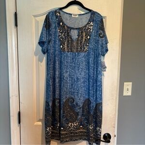 Chic Blue and Black Paisley Midi Dress